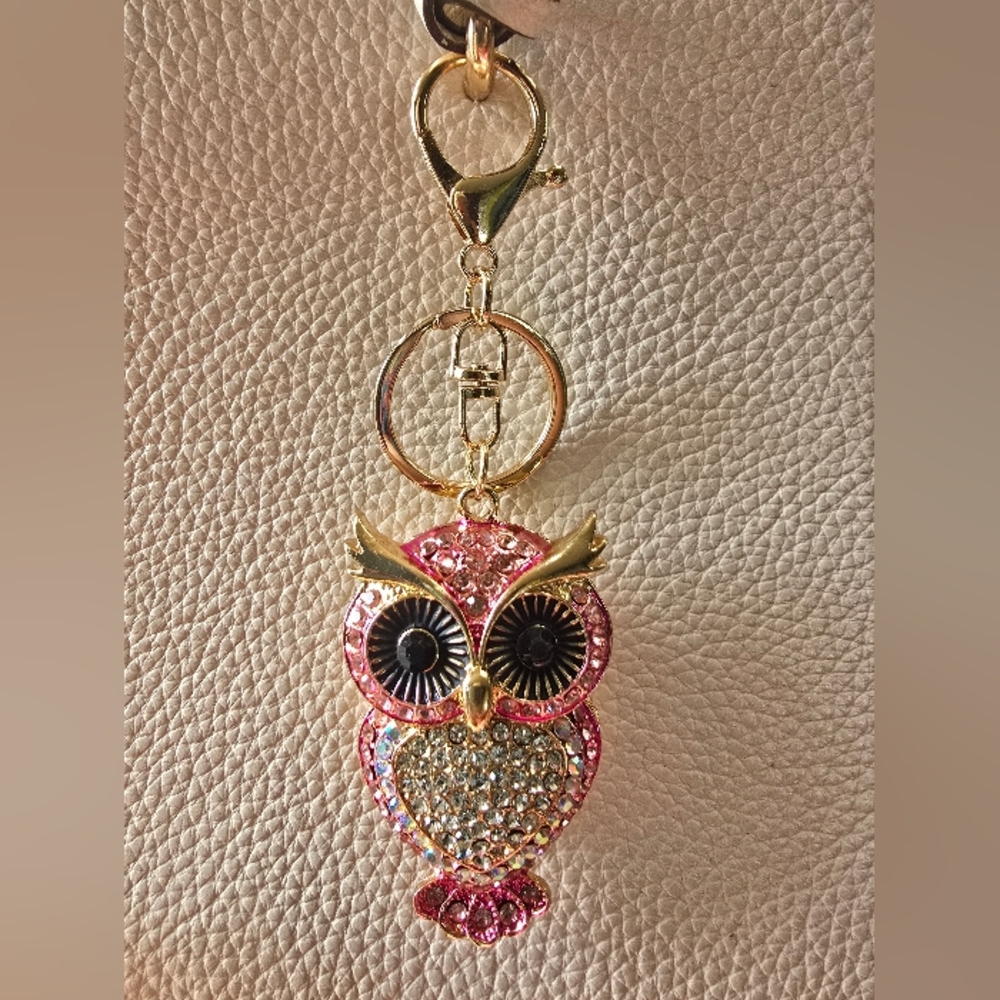 Pink and Gold Owl Keychain